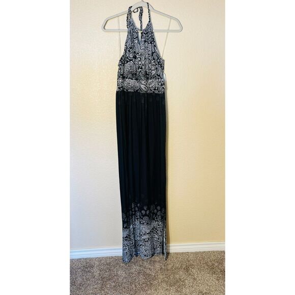 NWT Maurice's Halter Maxi Dress Med Black White Med - Picture 1 of 10